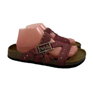 Betula By Birkenstock Krystle Sandal Slip On Slide Maroon Leather Rhinestone L10